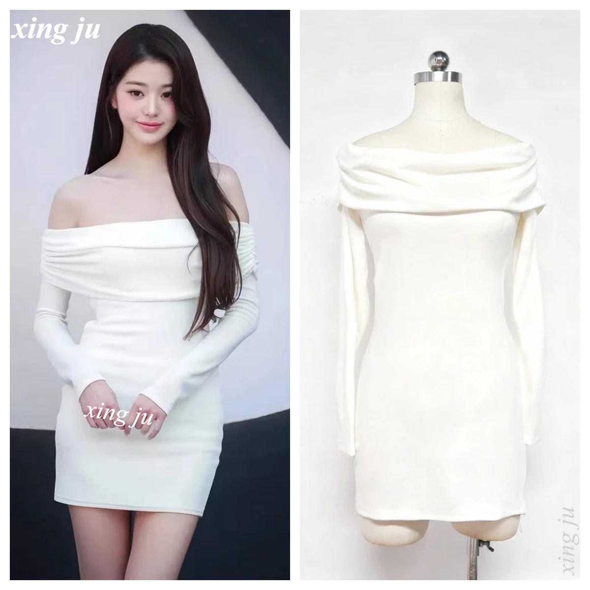 

Xing Ju Singer Sexy White Strapless Hollow Out Waist Short Dress Women Jazz Dance Costume Kpop Nightclub Stage Performance Wear