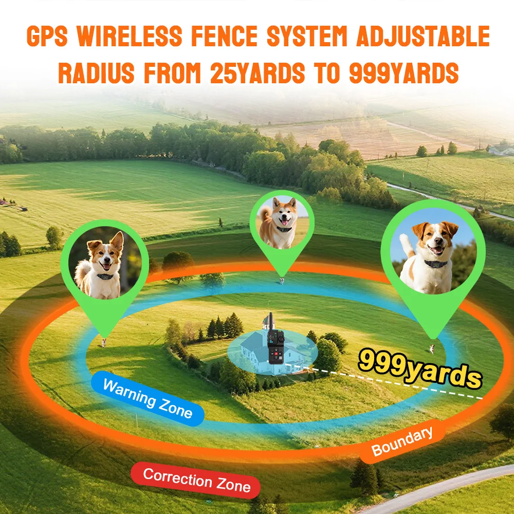 Smart Wireless GPS Pet Fence Training Collar Waterproof Electronic Containment System