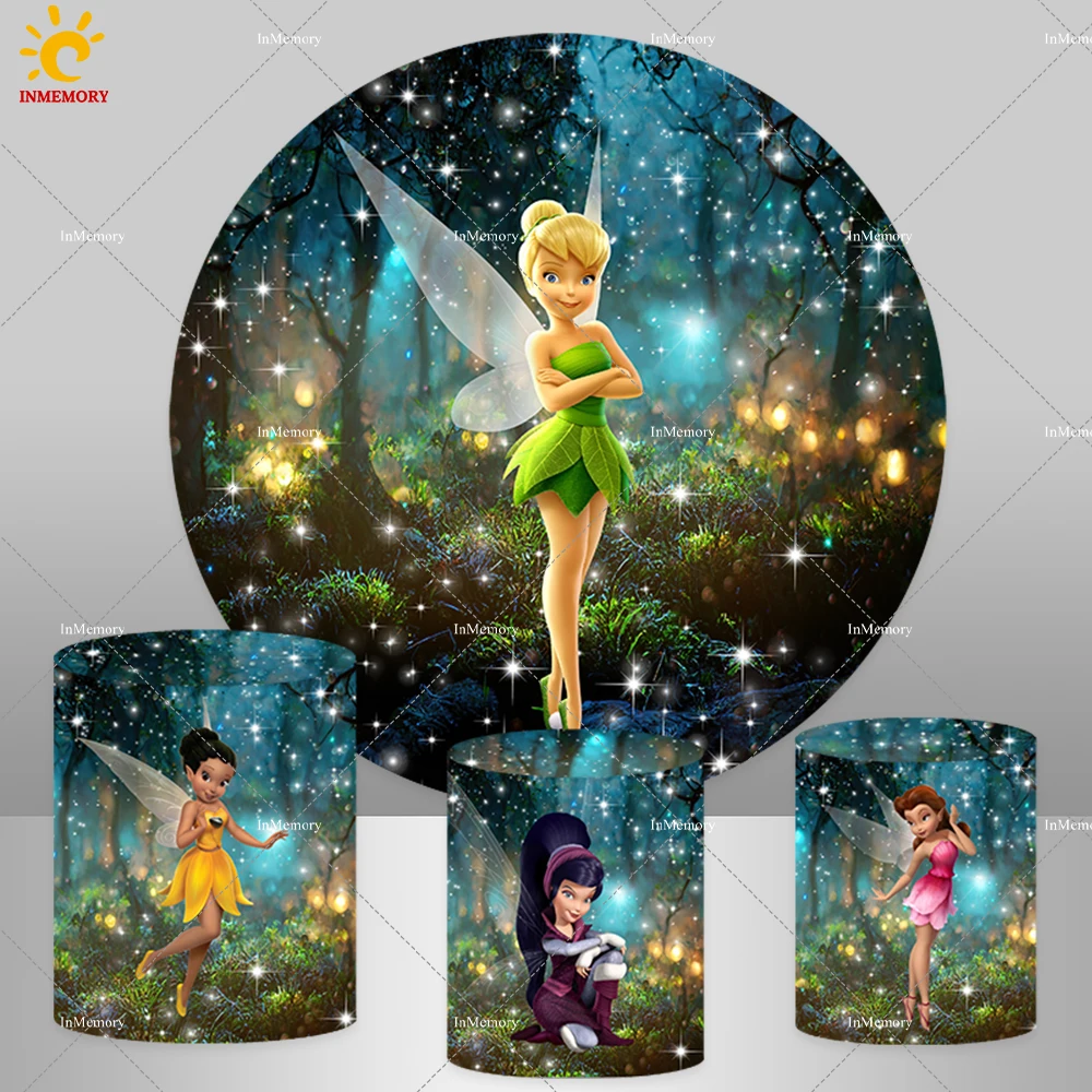 

Wonderland Tinker Bell Round Backdrop Cover Kids Birthday Circle Background Fairy Tale Tinkerbell Photography Decor Props