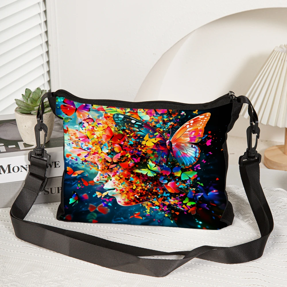 Colorful Butterfly Art Print Crossbody Bag Black Vibrant Floral And Insect Pattern Shoulder Bags For Women Fashionable Everyday