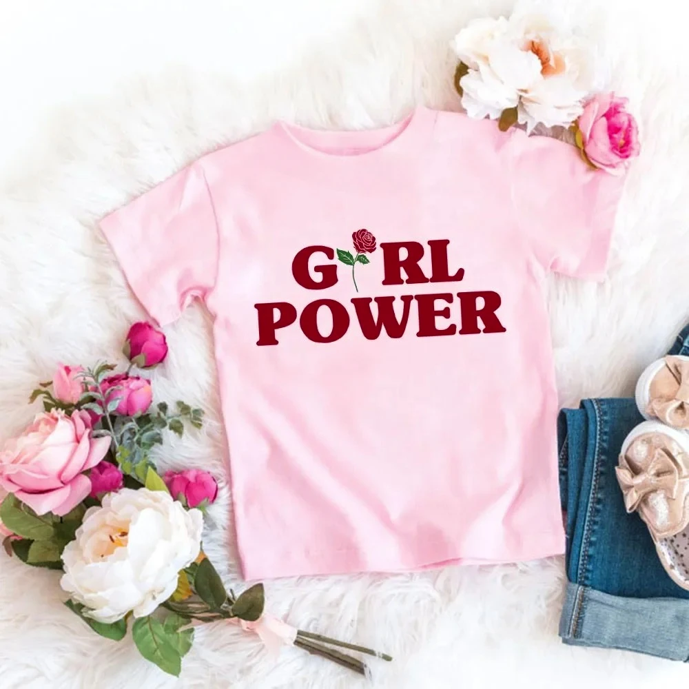O-Neck Pink Short Sleeve Women's Clothing Retro Girl Power Slogan Red Rose Letter Pattern Trendy Empowerment Casual Everyday Top