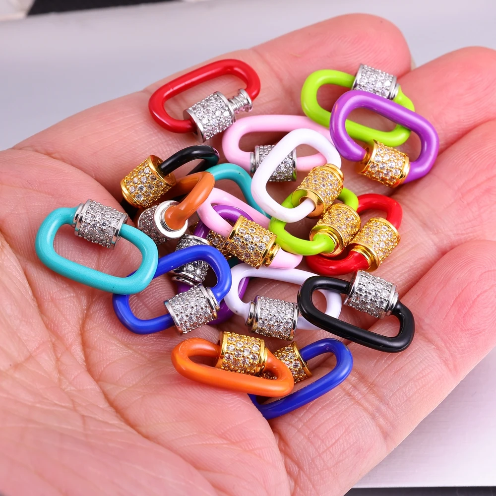 Juya 2 4 pcs/lot diy esmalte colorido em forma de u pingente prendedores mosquetão parafuso fechos acessórios para fazer jóias artesanais