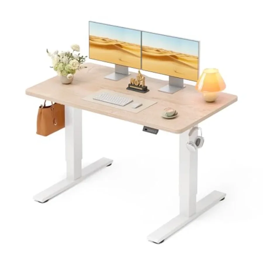 Electric Standing Desk for home office, steel frame/white laminate top, height adjustable with memory presets