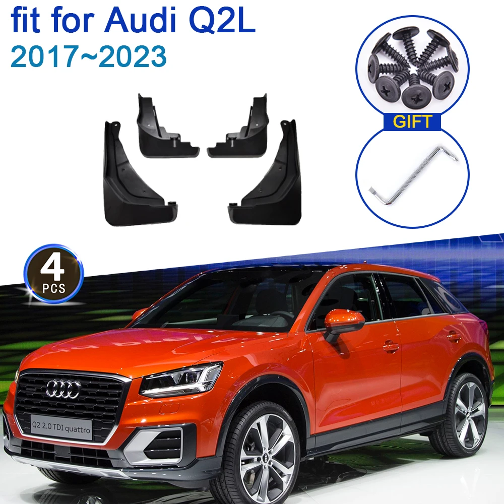 

Автомобильные щитки для Audi Q2L 2017 ~ 2023 2022 2021 2018, щитки, уплотнители, клипсы, Fend Брызговики, аксессуары для грязи, передние колеса автомобиля