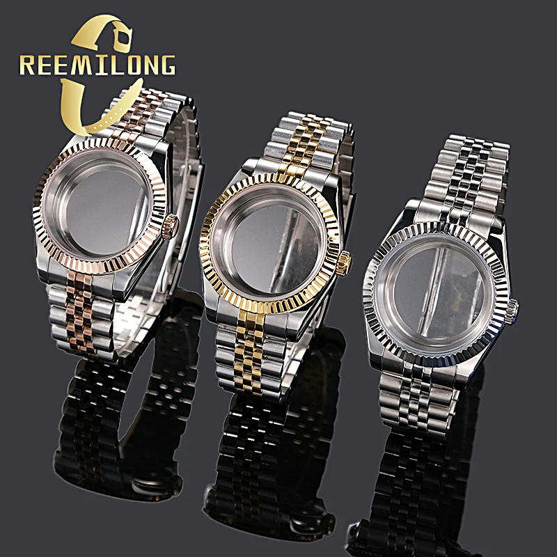 Stainless Steel Watch Case 36mm 39mm Dial silver gold Watch Accessories For Datejust Jubilee NH35 NH36 NH38 Movement watch strap