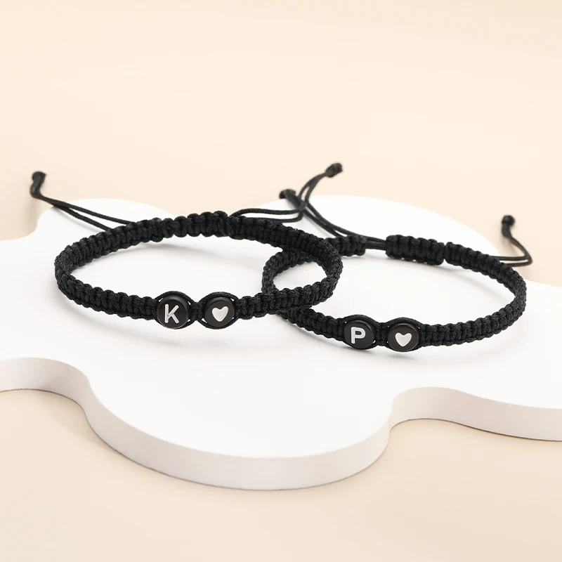 26 Letters Initial Heart Bracelets Handmade Adjustable A-Z Name Braided Bracelets For Women Men Friendship Jewelry