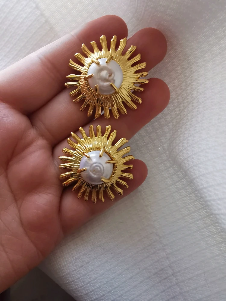 Brass With 18K Gold Natural Baroque Sunshine Flower Stud Earrings Women Jewelry Punk Party T Show Gown Runway Korean Japan INS