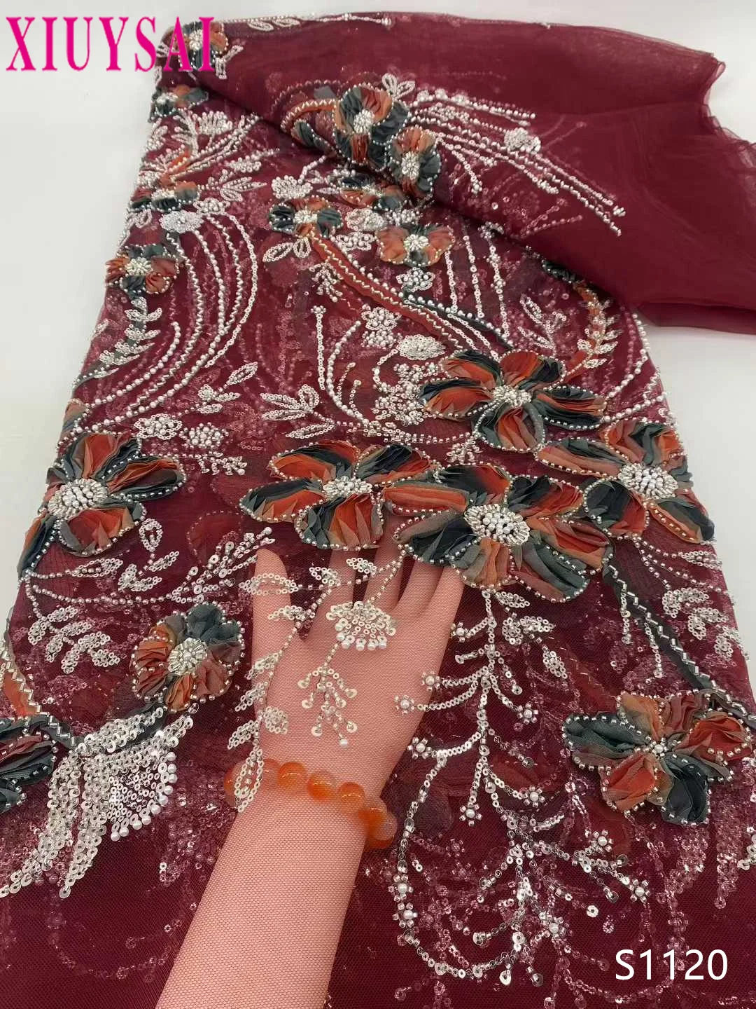 

African Luxury Tulle Lace Fabric with French Beaded Sequins High-Quality Net for Wedding Dresses Nigerian Style 2025