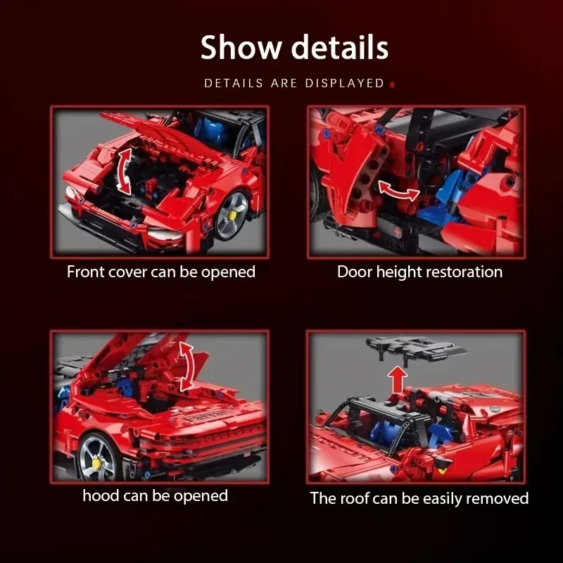 Red Super Sports Car Building Block Model Scale Supercar Puzzle Assembly Racing Toys for Children Gifts Desktop Home Decoration