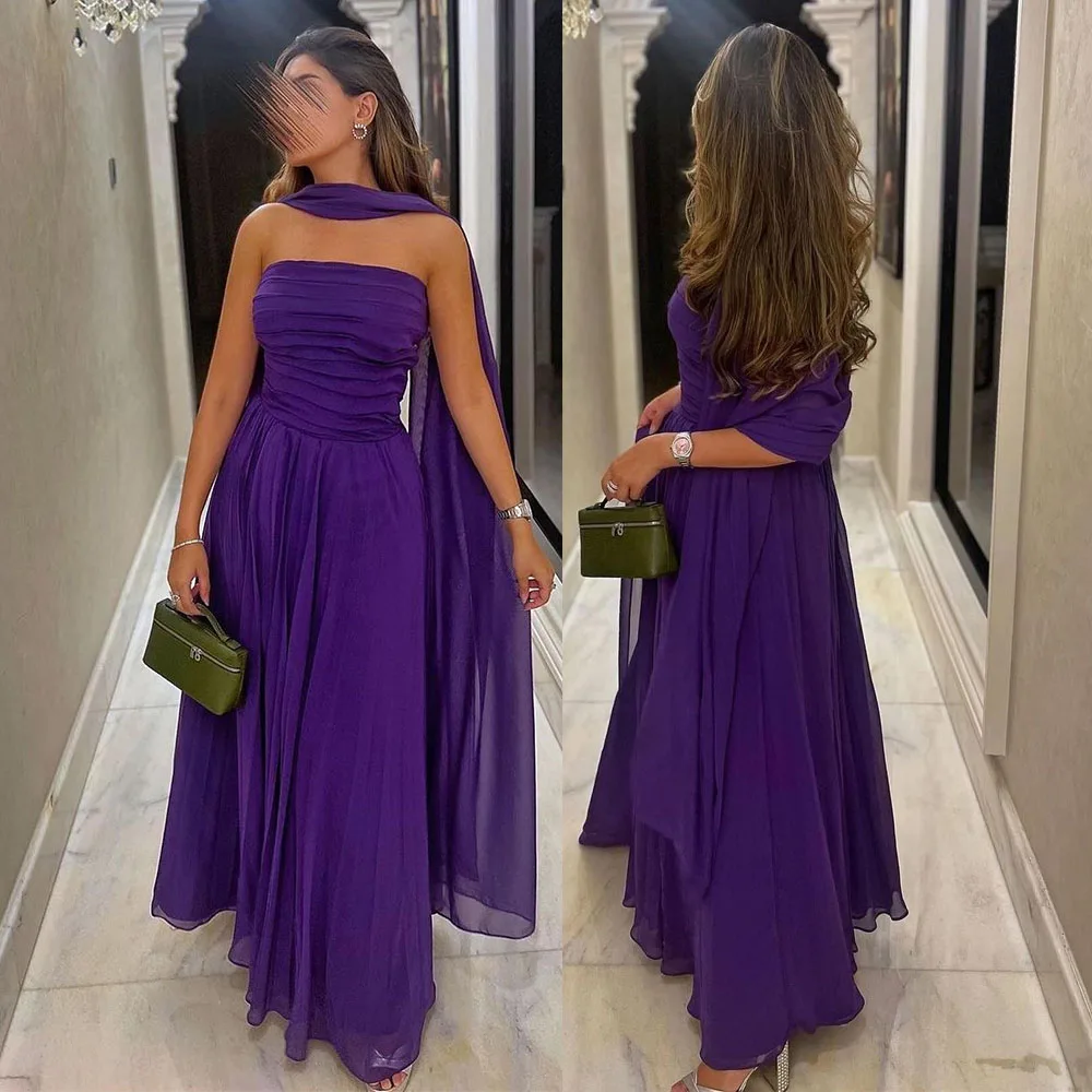 

Vintage Solid Color A-line Sleeveless Evening Dresses Backless Pleat Strapless Prom Gown Illusion فساتين مناسبة رسمية