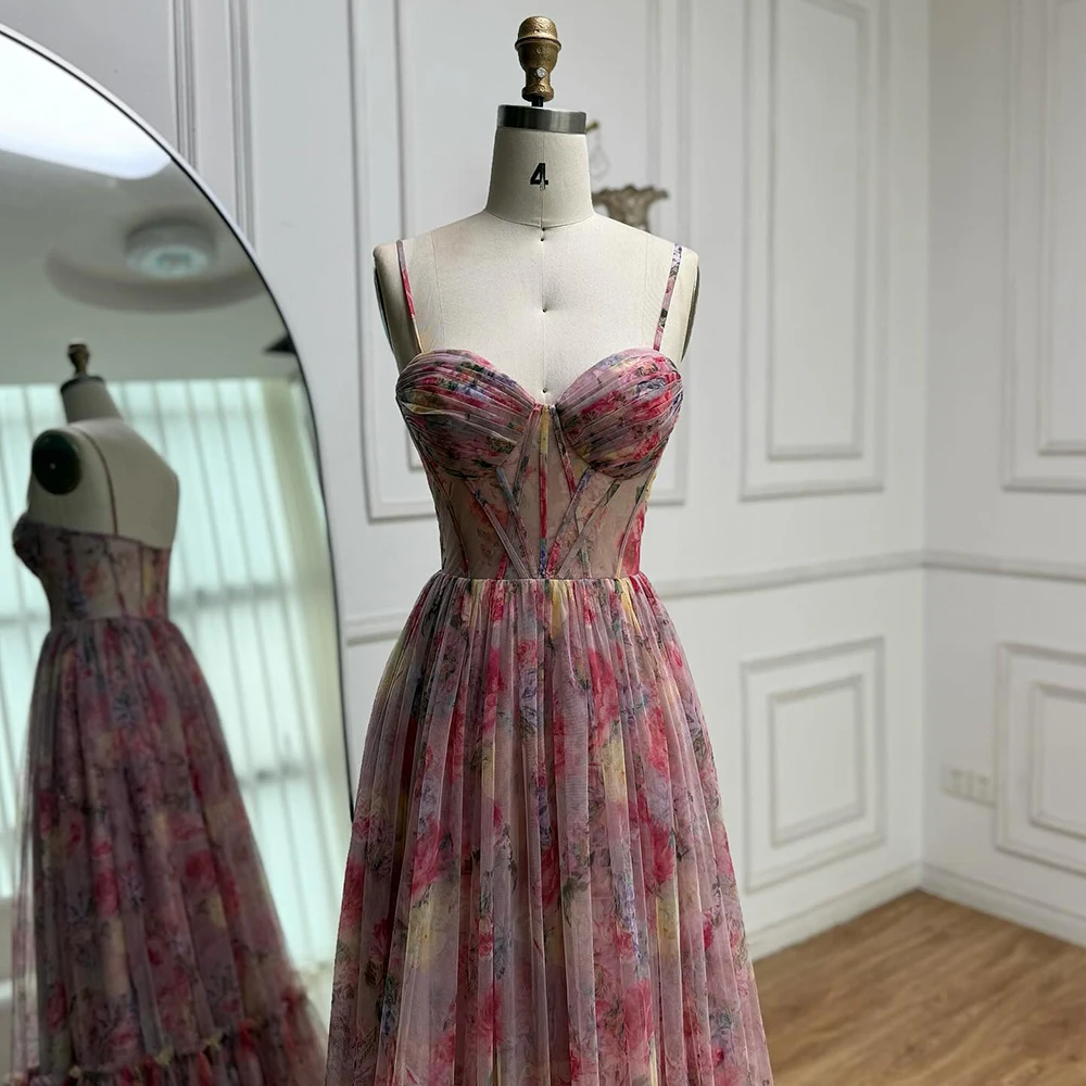 Serene Hill 2025 индивидуальное розовое тюлевое платье трапециевидной формы с принтом и рюшами, многоуровневое платье для выпускного вечера для женщин LA73149