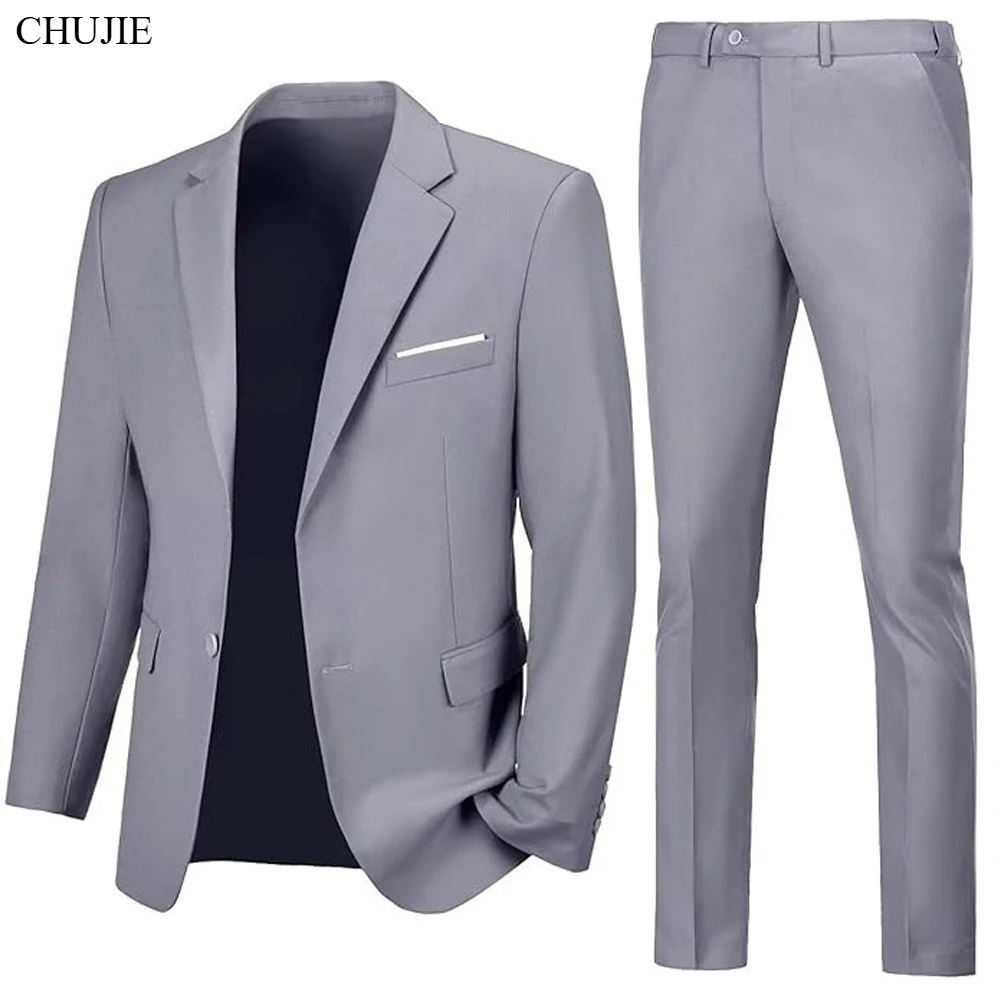 Conjunto de ternos masculinos jaquetas calças 2 peças elegante para casamento fino ajuste blazers roupa formal moda clássico completo 2025 traje