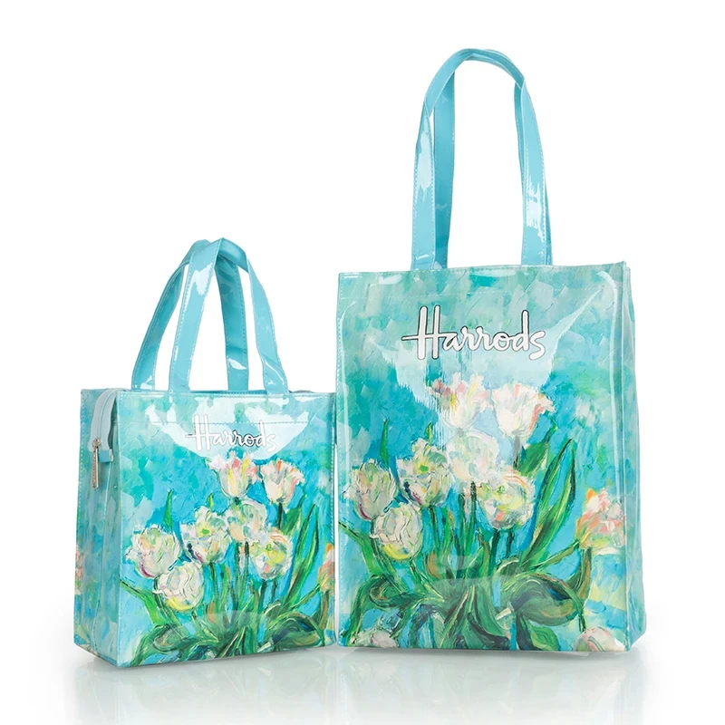 Moda feminina floral impresso pvc quadrado eco tote bolsa de compras de grande capacidade simples casual bolsa de viagem de ombro