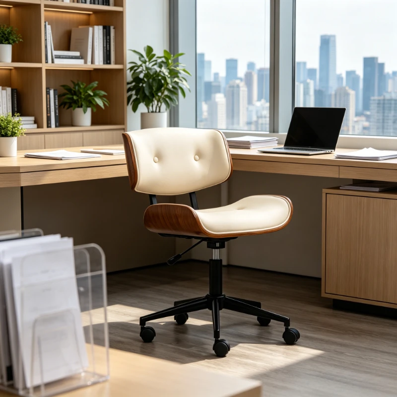 Luxury PC Desk Chair Solid Wood Swivel Office Seat Height Adjustable Ergonomic Computer Chair Cozy for Bedroom Study Furniture