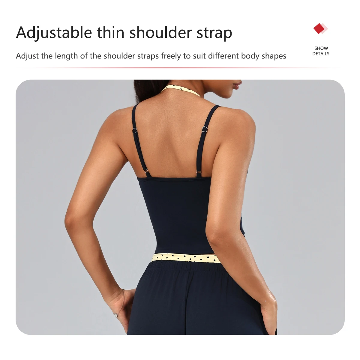 Damen-Yoga-Set, 2-teilig, Polka-Dot-Verzierung, Tanktop, Hose mit Kordelzug und elastischem Bund, weite Beine, für Training, Fitnessstudio, Laufen, Freizeit und Sport. – Detail 7