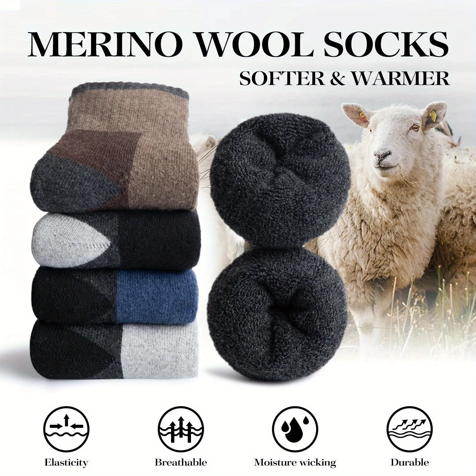 Winter Merino Wool Socks Thickened Warm Moisture Wicking Hiking Socks Men Women Thermal Breathable Durable Cycling Socks - view 2