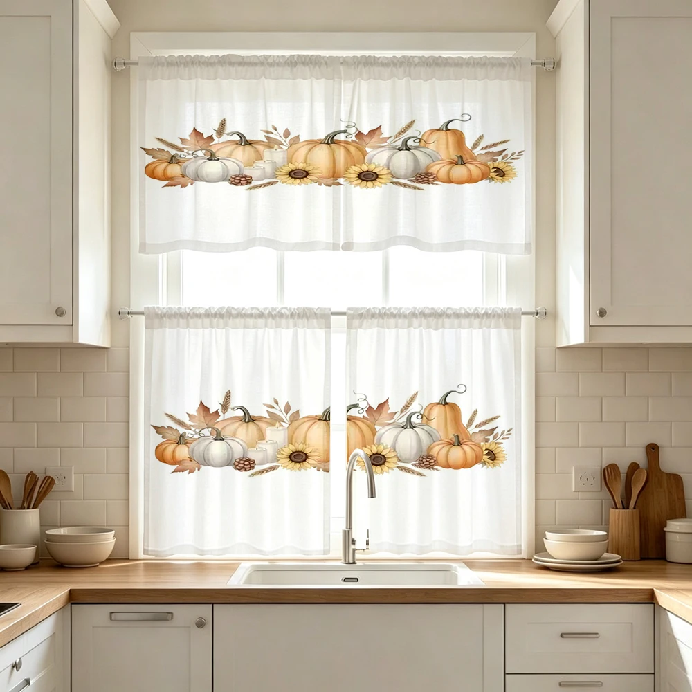 Thanksgiving Fall Kitchen Curtains, Pumpkin Fall, Digital Print, Kitchen Dining Room, Rod Pocket Polyester, Home Decor