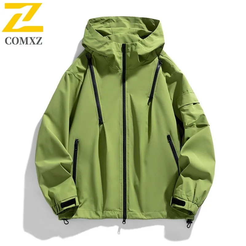 COMXZ Men Racing Jacket Wear Resistant Techwear Outdoor Adventure Cycling Waterproof Travel Windbreaker Jacket High Quality Coat