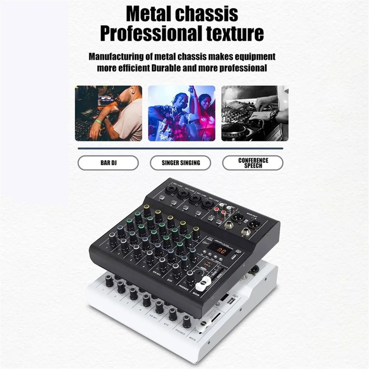 6 Channels USB Mixer Professional Portable Audio Interface Sound Card Console for Guitar Recording Studio Singing A
