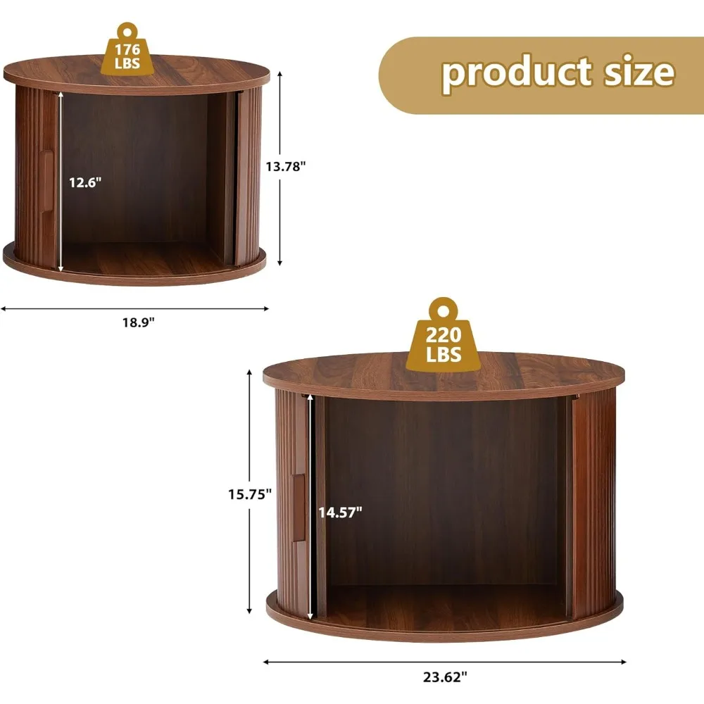 Contemporary 2-Piece Coffee Table Set with Storage and Sliding Door, Fluted Design for Living Room