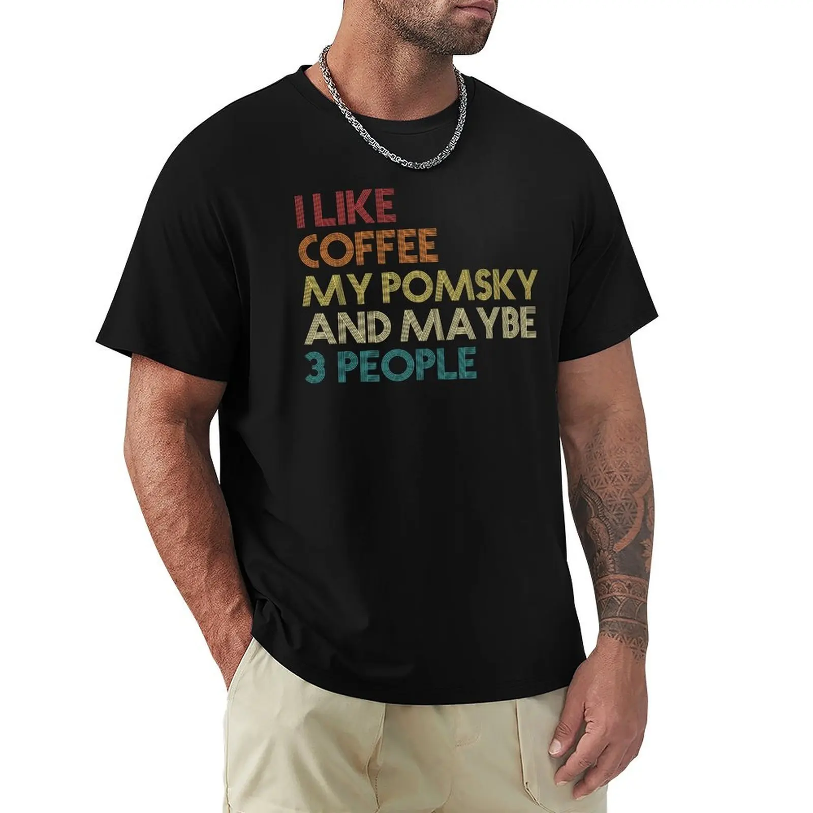 Camiseta Retro Vintage con Frase Sarcástica y Divertida para Amantes del Café y Dueños de Perros Pomsky, Camiseta Deportiva para Hombre