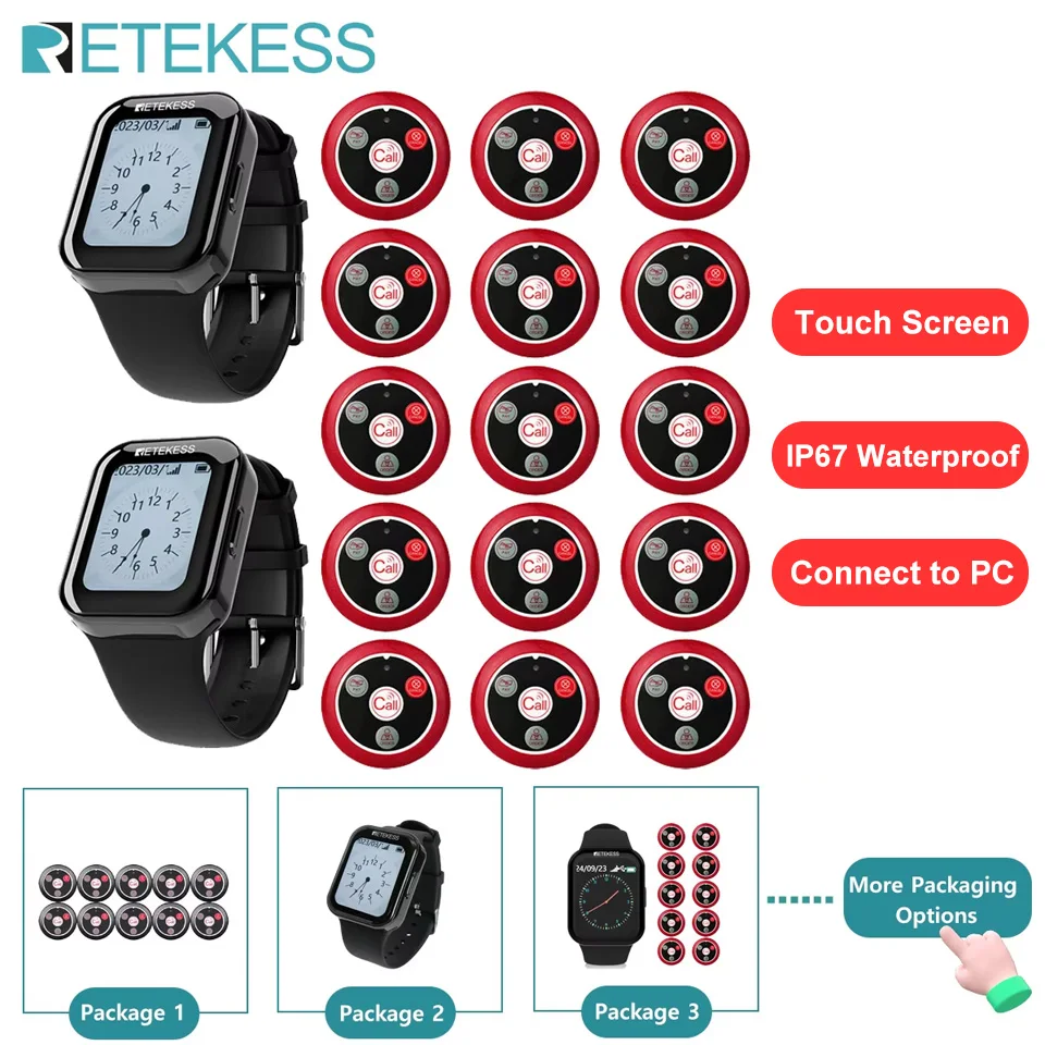 

Retekess restaurant pager wireless waiter calling system TD113 waterproof touch watch T117 call button for cafe bar hookah Hotel