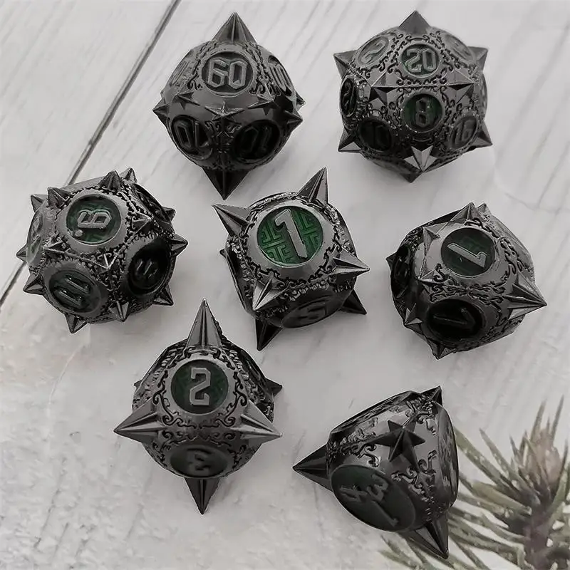 Conjunto de dados de metal para D & D, acessórios para jogos Dungeons and Dragons, jogo de mesa popular, RPG, 7PCs