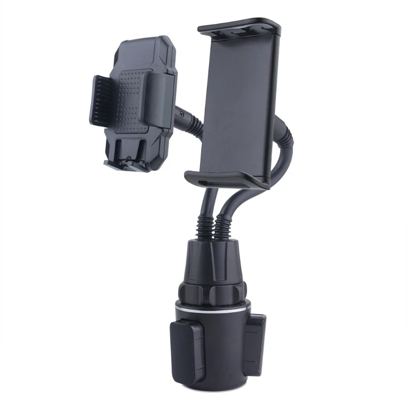 

Car Dual Phone Holder Mount Universal Fit Sturdy Stand Save Space Easy to Operate Spin Gooseneck Adjustable