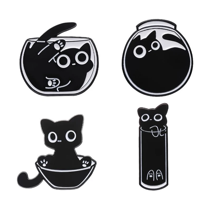 4-8 teile/satz Nette Schwarze Katze Serie Emaille Pins Cartoon Große Augen Kätzchen Tier Brosche Revers Rucksack Abzeichen schmuck Geschenk Für Freunde