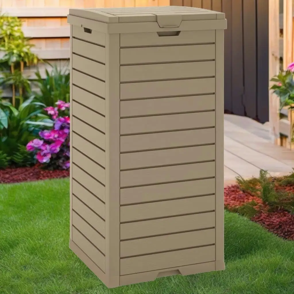 Light Brown Outdoor Garbage Bin - Durable 16.1x16.1x33.9 cm Polypropylene Trash Can