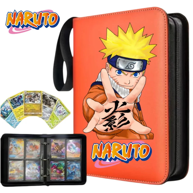 400 Stück Hochkapazitäts-Kartenordner mit 4 Fächern und Reißverschluss, Anime Naruto Sammelkartenalbum für TCG-Karten, PU-Sammelmappe
