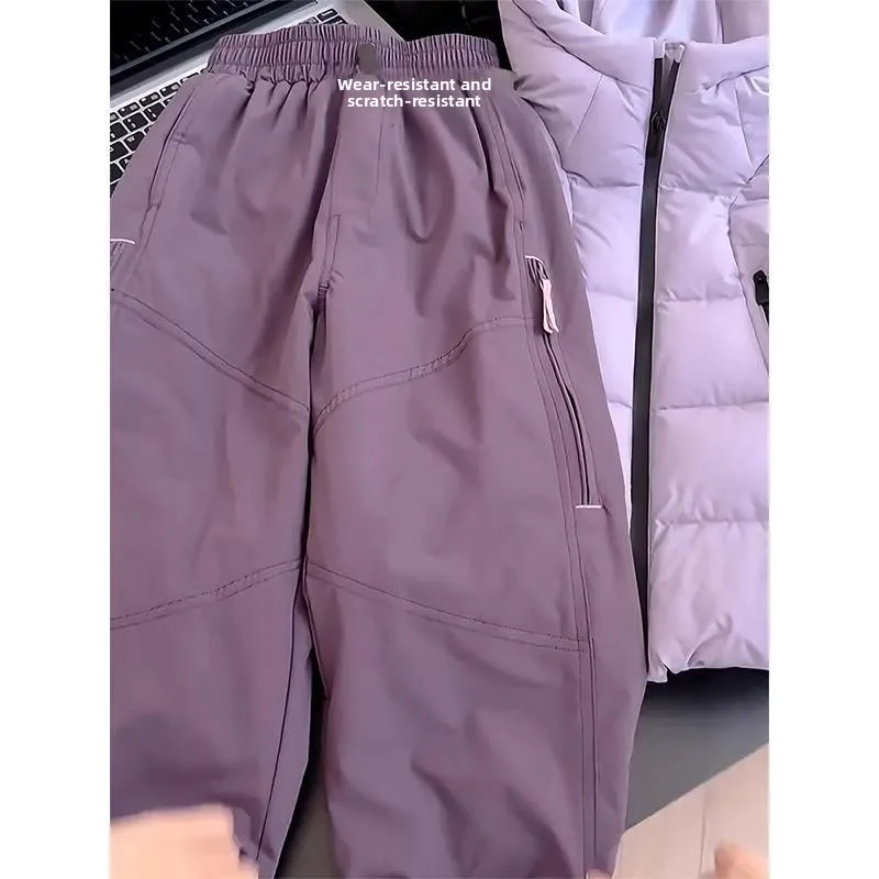 

Брюки на флисовой подкладке для девочек 2026 года, детские уличные брюки-карго и зимние повседневные брюки для мальчиков