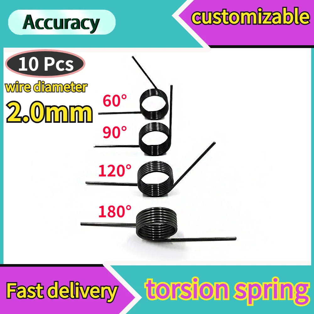 65Mn Steel Helical Torsion Spring V-Shaped Helicaltorsio Ring Wire Diameter 2.0mm Angle 60 90 120 180 Degrees 10Pieces Custom