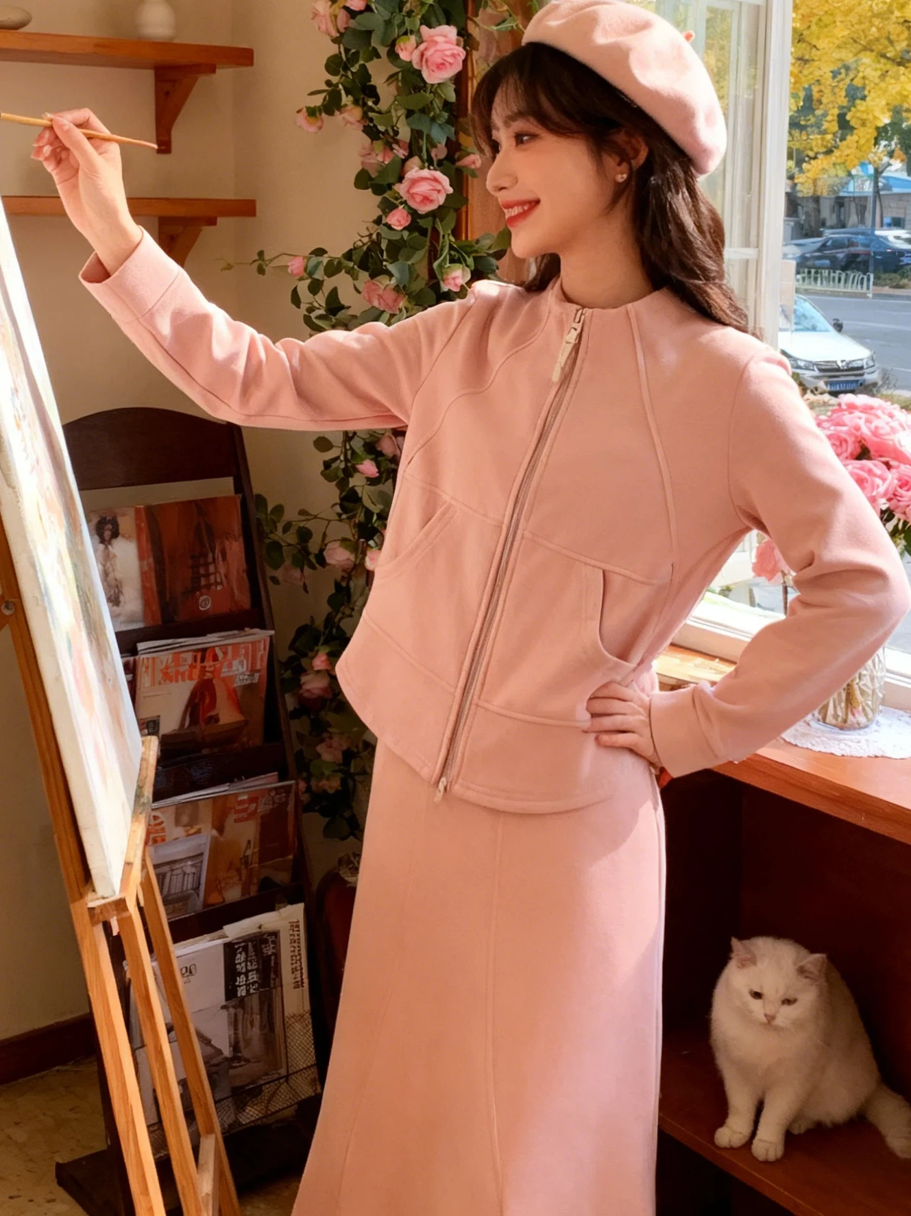 

Розовая толстовка-куртка женская больших размеров, модная, стройнящая, базовая, на молнии, с длинным рукавом, для повседневной носки