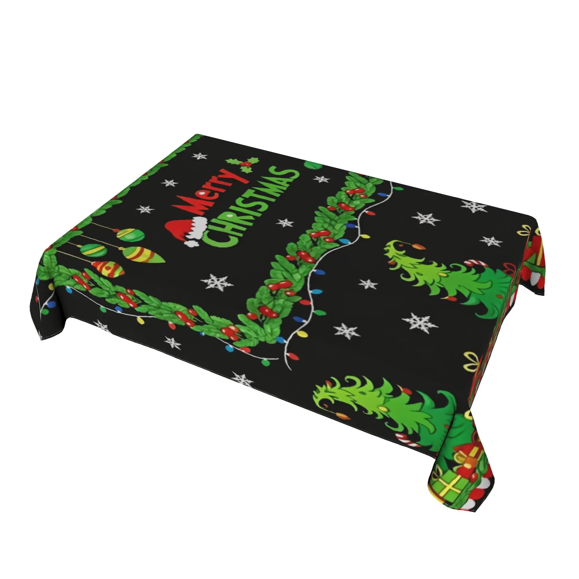 Christmas Rectangle Table Cloth Christmas Tree Garland Reusable Tablecloth for New Year Holiday Party Christmas Table Decoration