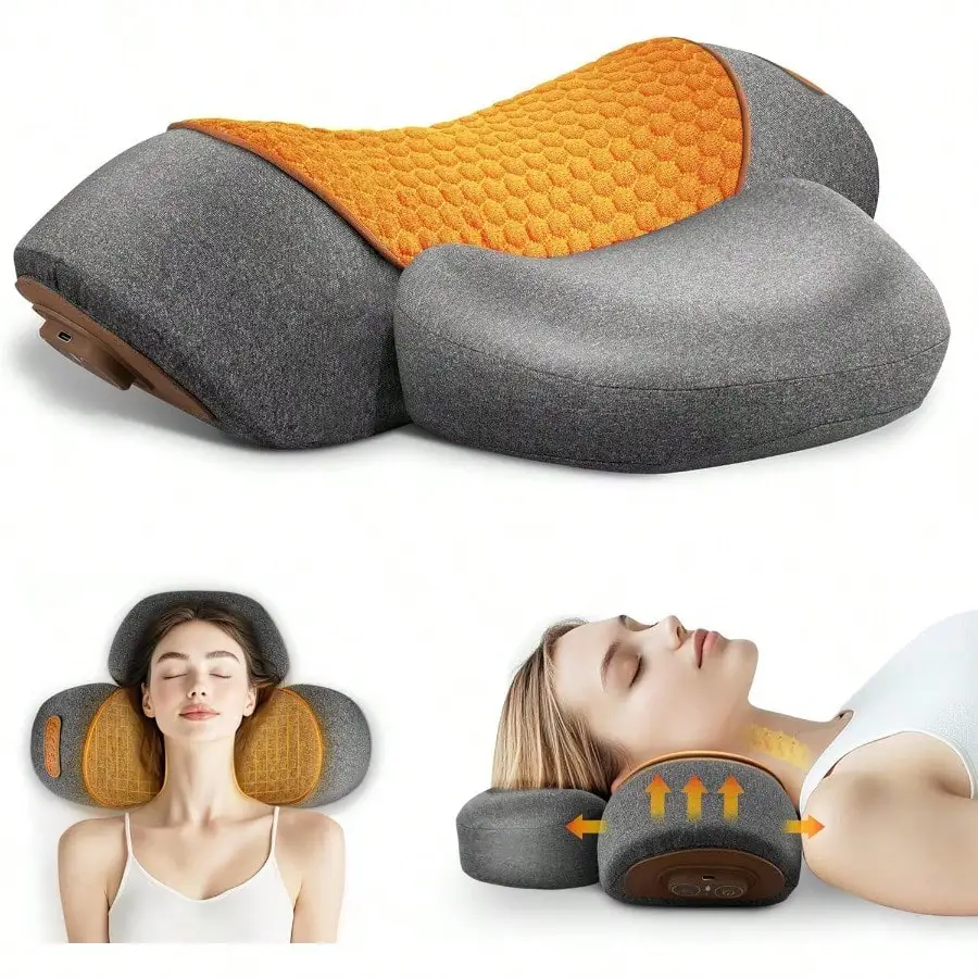 

3-in-1 Neck Massager Pillow with Heating and Traction, Deep Tissue Shoulder Pain Relief Cushion and Posture Hump Corrector