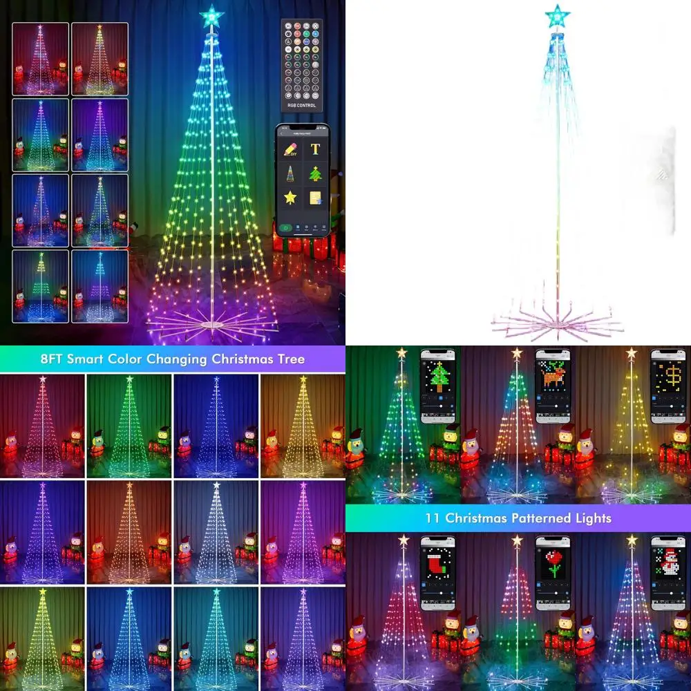 Árbol de Navidad LED RGB inteligente de 8 pies con aplicación y control remoto, luces que cambian de color, espectáculos de luces DIY, sincronización de música para decoración navideña
