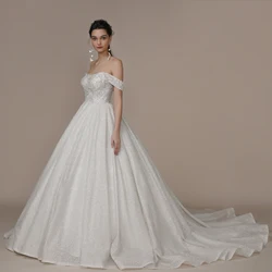 BEPEITHY Customized Luxury Strapless A Line Glitter Wedding Dresses Off The Shoulder Women Ivory Bling-Bling Bride Bridal Gown