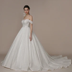 Peithy personalisiertem Luxus ohne Griff eine Glitzerlinie Brautkleider aus Frauen Schulter Elfenbein Bling-billiger Brautkleid Hauptverkäufe ältere Brautkleid - №5