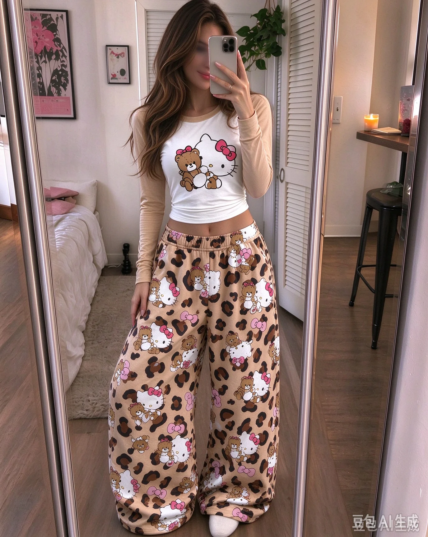 2026 Stylish Women's Long-Sleeve Top and Pants Two-Piece Set – Cute Kuromi Print – Trendy Everyday Outfit – Western Style