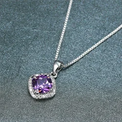 New Simple and Elegant Cushion Cubic Zirconia Pendant Necklace for Women Temperament Lady's Engagement Wedding Trendy Jewelry