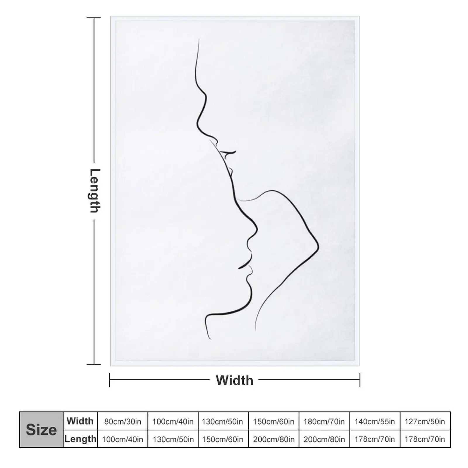 Forehead Kiss Line Art Drawing in Black and White Throw Blanket Sofa Throw Cute Winter beds Large Blankets