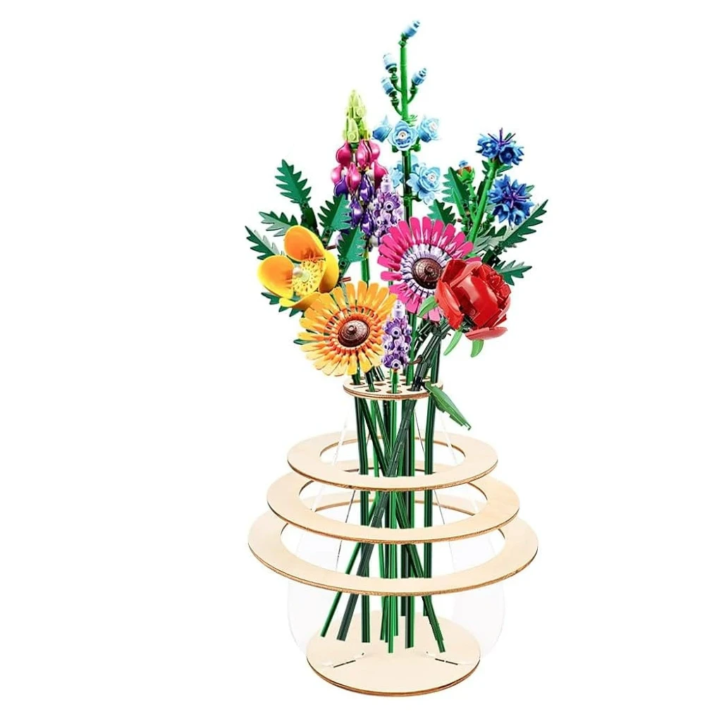 High Quality Bouquet Vase 3D Wooden Building Blocks Model Wood Stereo Stitch Puzzle Models Kit Gifts for Women Men