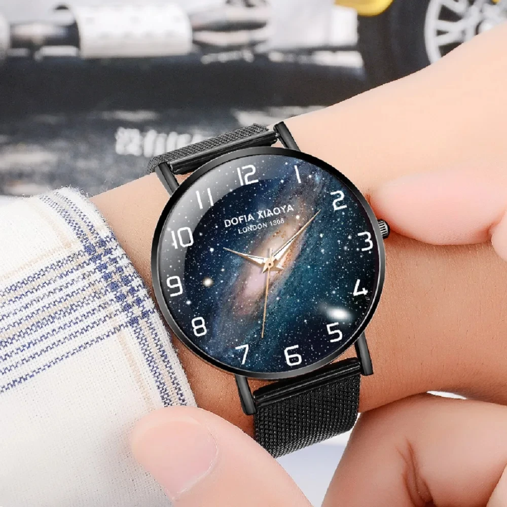 Fashion Quartz Watch Minimalist Milky Way Starlight Starry Sky Style Sports Men\'s Watch Ultra-thin Trendy Watch With Luminous