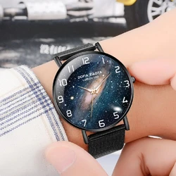 Fashion Quartz Watch Minimalist Milky Way Starlight Starry Sky Style Sports Men's Watch Ultra-thin Trendy Watch With Luminous