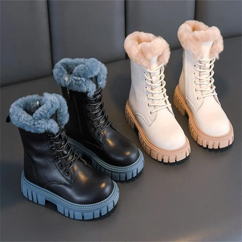 6-18y Korean Style Winter Fashion Boots For Girls Thick Warm Faux Fur Snow Boots Soft-soled Anti-slippery Fashion Boots Girls