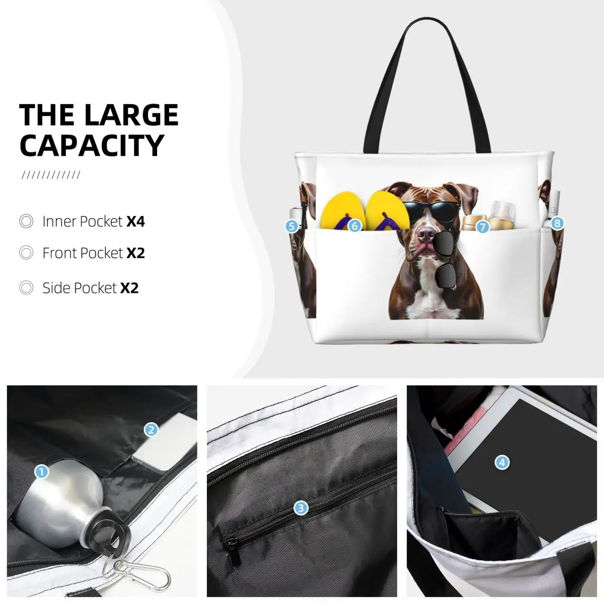 กระเป๋าโท้ทลายพิทบูลสุดเท่ใส่แว่นกันแดด กระเป๋าเดินทางสำหรับเล่นกีฬา ยิม โยคะ กระเป๋าโท้ทใบใหญ่สำหรับผู้หญิง กระเป๋าเดินทาง กระเป๋าฟิตเนส