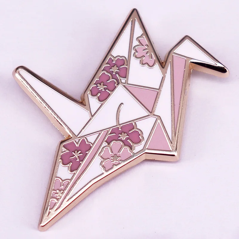 Origami Hard Enamel Pin Sakura Paper Crane Badge Hat Backpack Decoration Jewelry Backpack Accessory Gifts