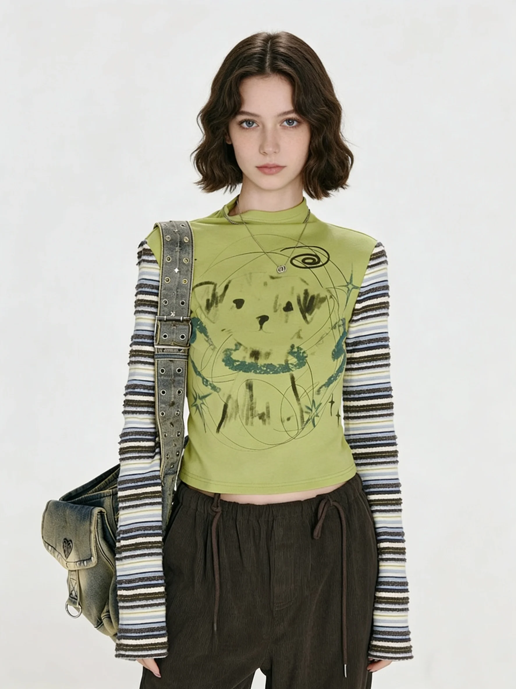American Retro Classical Striped Crop Top High Street Sweet O-Neck Tees Short Sleeve Knitted T-Shirts Spring Summer Red Harajuku
