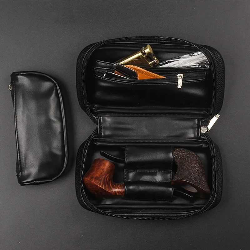 Leather Tobacco Smoking Pipe Bag for 2 pipes Portable Herb Tobacco Smoking Pipe Case Smoking Accessories Tools